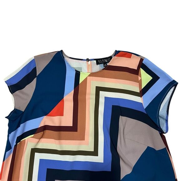 Eloquii Multicolor Geometric Pattern Striped Shift Dress - Picture 2 of 10